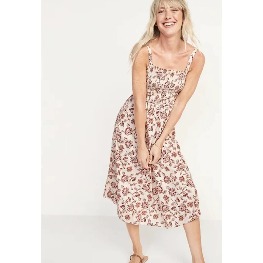 Old Navy Fit & Flare Floral Sleeveless Smocked Midi Dress Women's Size XS